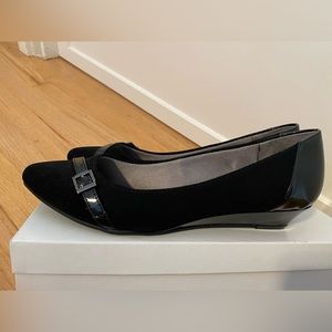 Life Stride Soft System wedge heel patent velvet slip on 8 W Spritz vintage NEW